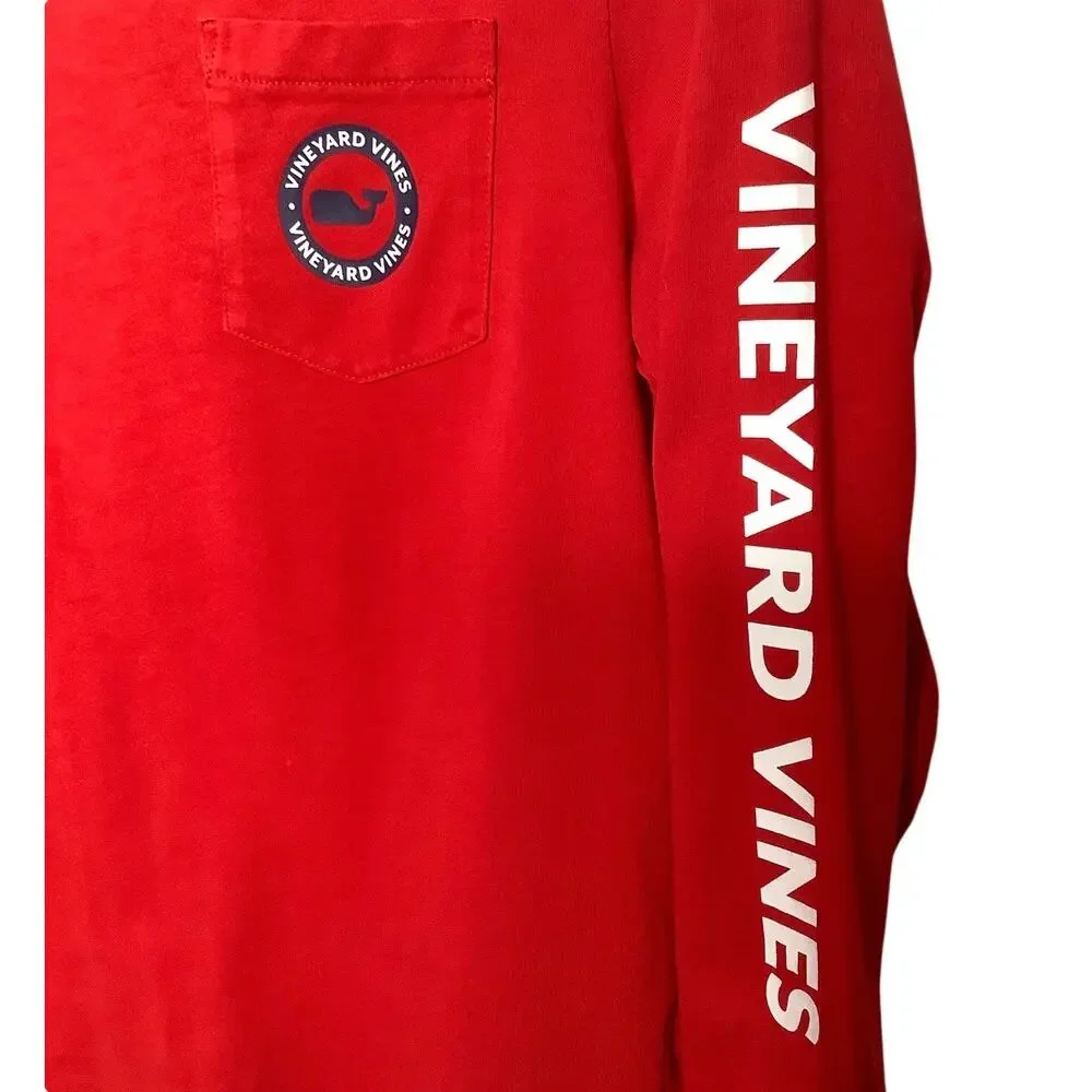 Vineyard Vines Red Long Sleeve Hooded Graphic T-Shirt Medium